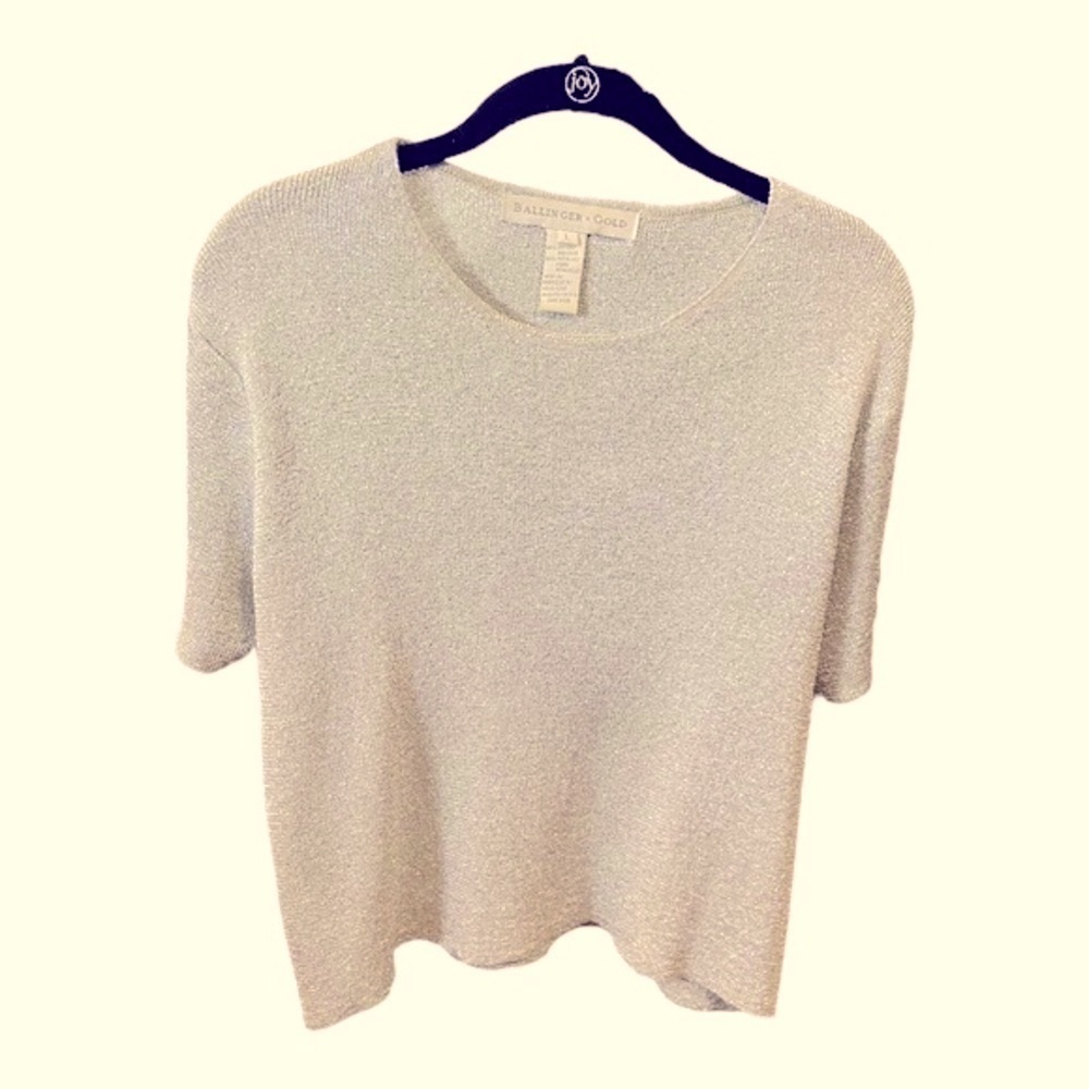 Ballinger Gold Shimmering Silvery Metallic Rayon Crop Top Sparkling SS Sz L